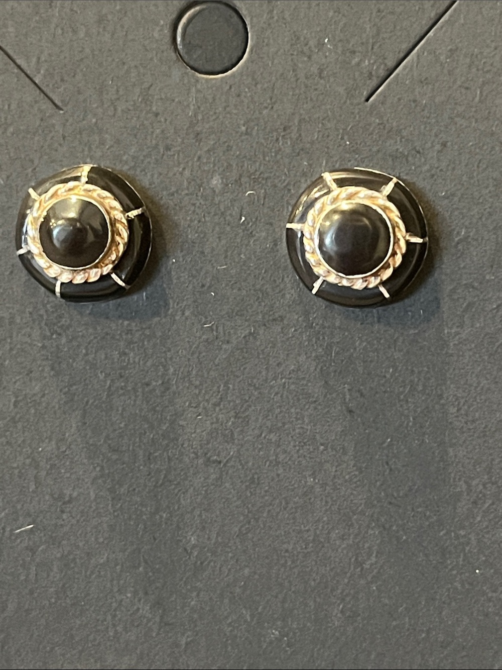 Southwestern Sterling Black Onyx Inlaid Stud Earrings
